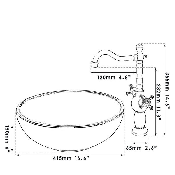  Turin Gold Finish Ceramic Bathroom Sink and Faucet Set